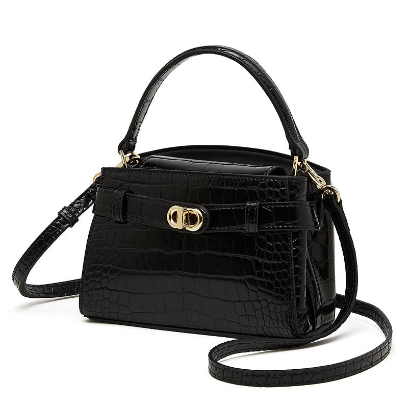 Women's Genuine Leather Croc Embossed Top Handle Bag