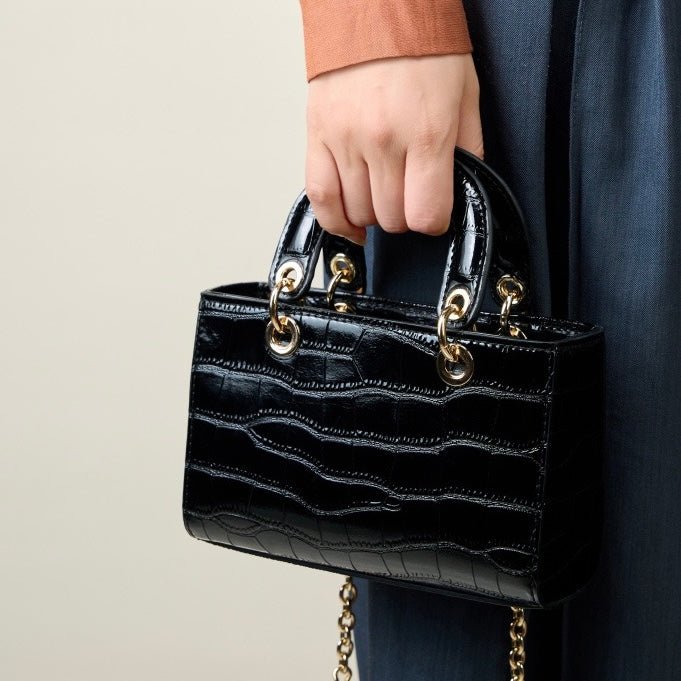 Women's Genuine Leather Croc Embossed Top Handle Handbag