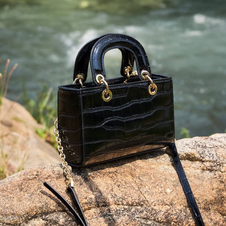 Women's Genuine Leather Croc Embossed Top Handle Handbag
