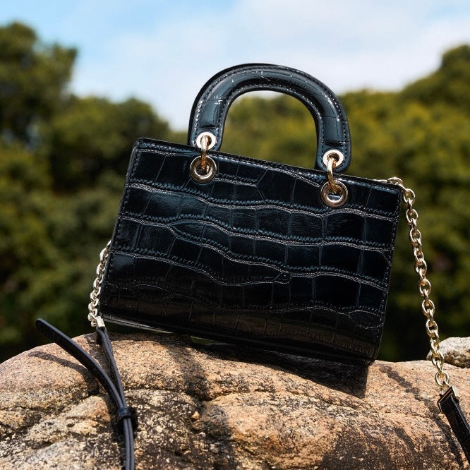 Women's Genuine Leather Croc Embossed Top Handle Handbag