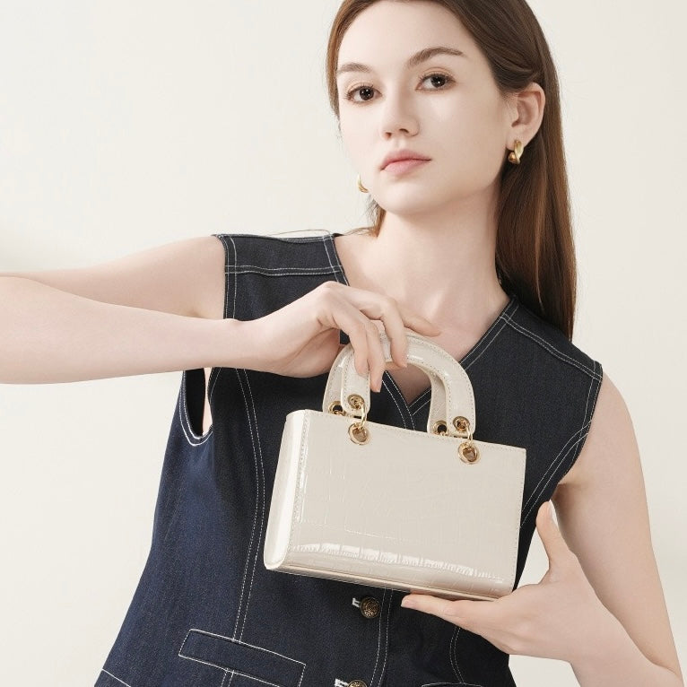 Women's Genuine Leather Croc Embossed Top Handle Handbag