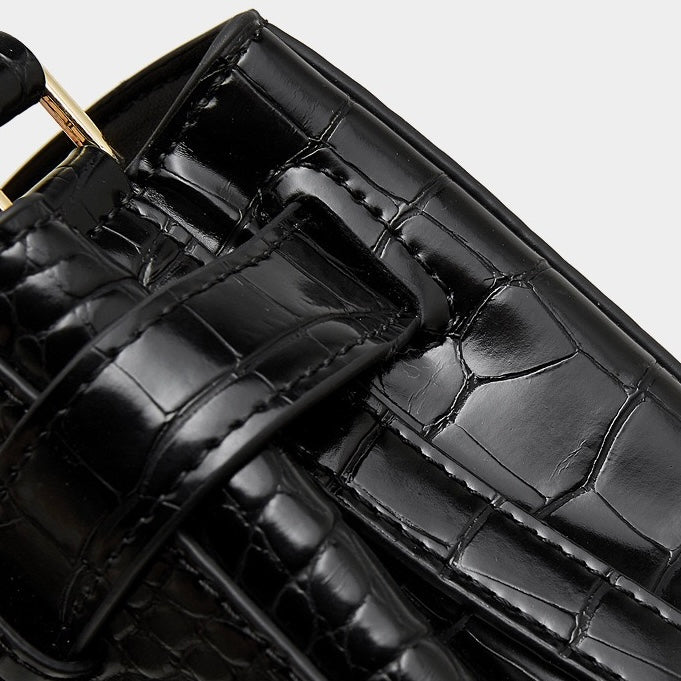 Women's Genuine Leather Croc Embossed Top Handle Bag