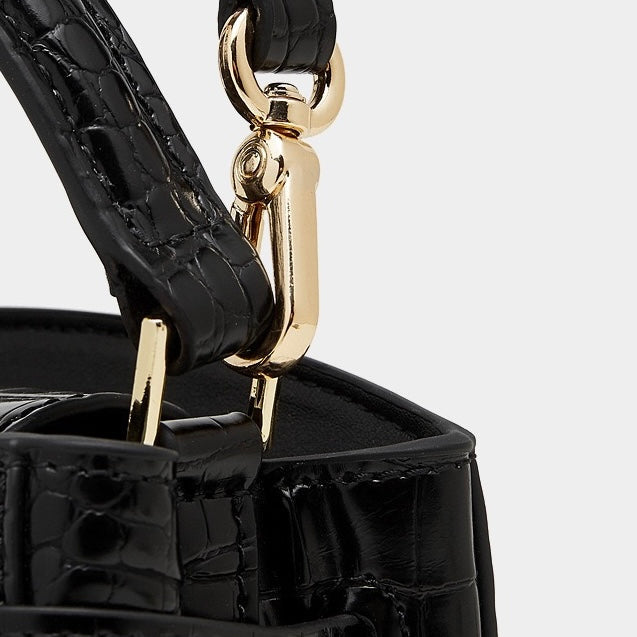 Women's Genuine Leather Croc Embossed Top Handle Bag