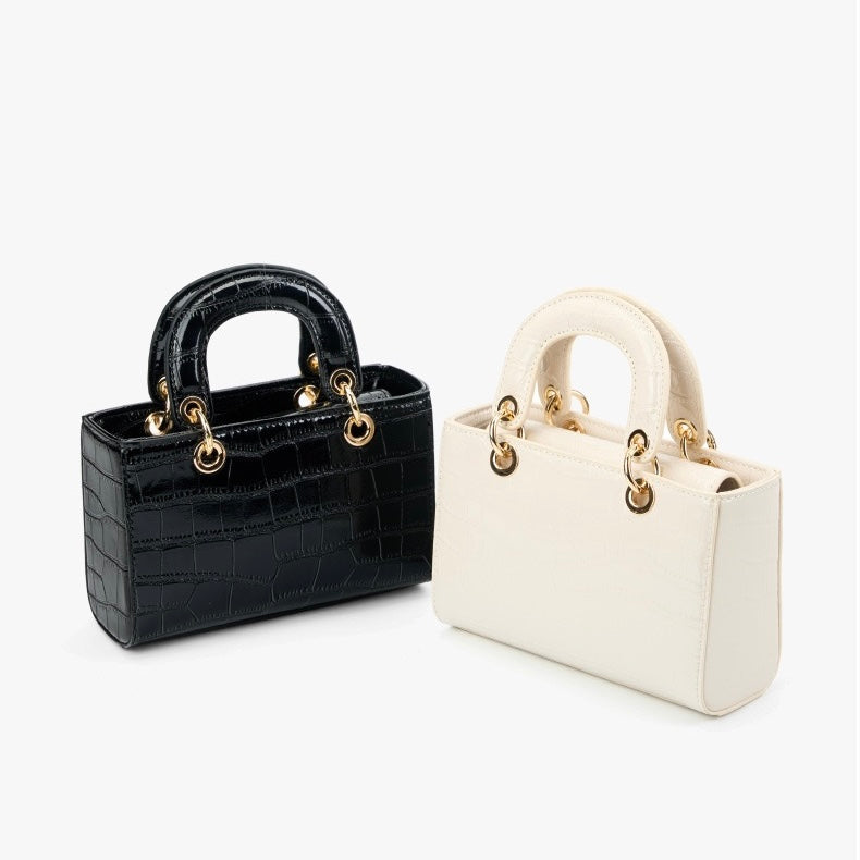 Women's Genuine Leather Croc Embossed Top Handle Handbag