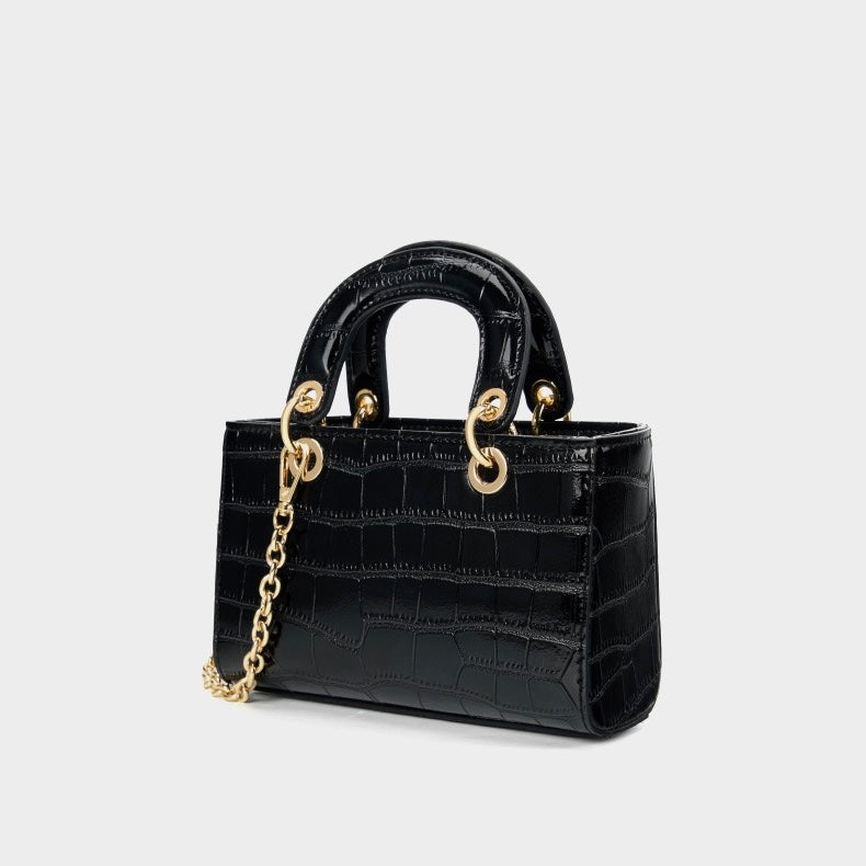 Women's Genuine Leather Croc Embossed Top Handle Handbag