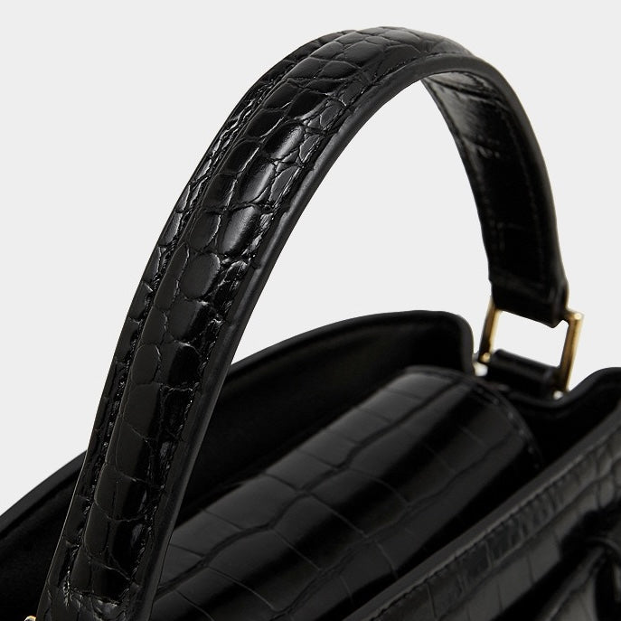 Women's Genuine Leather Croc Embossed Top Handle Bag