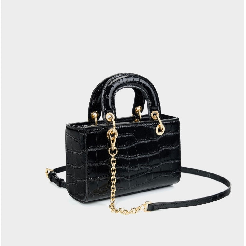 Women's Genuine Leather Croc Embossed Top Handle Handbag
