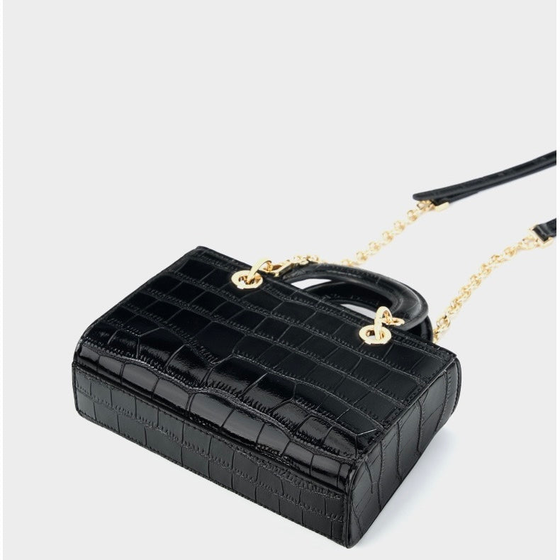 Women's Genuine Leather Croc Embossed Top Handle Handbag