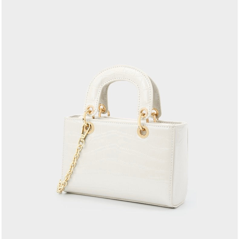 Women's Genuine Leather Croc Embossed Top Handle Handbag