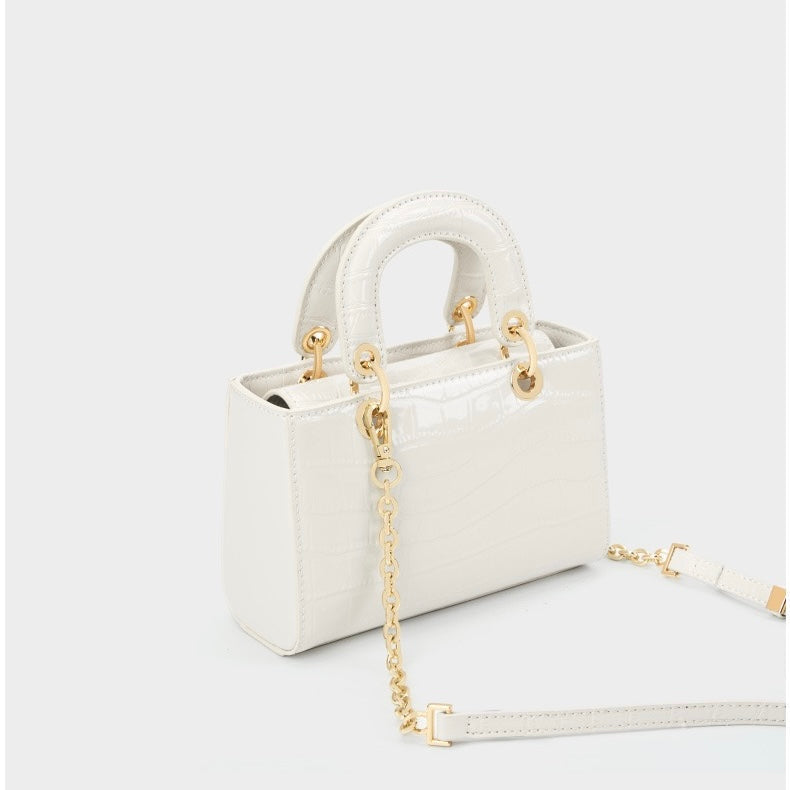 Women's Genuine Leather Croc Embossed Top Handle Handbag