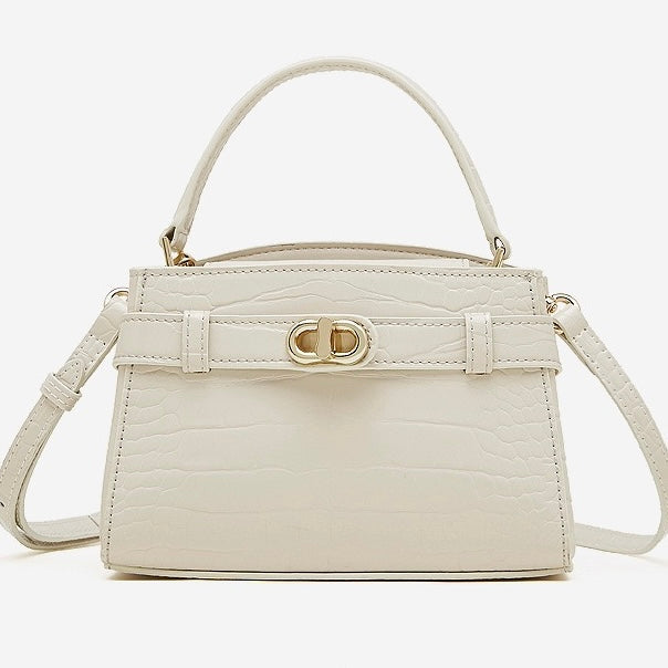 Women's Genuine Leather Croc Embossed Top Handle Bag
