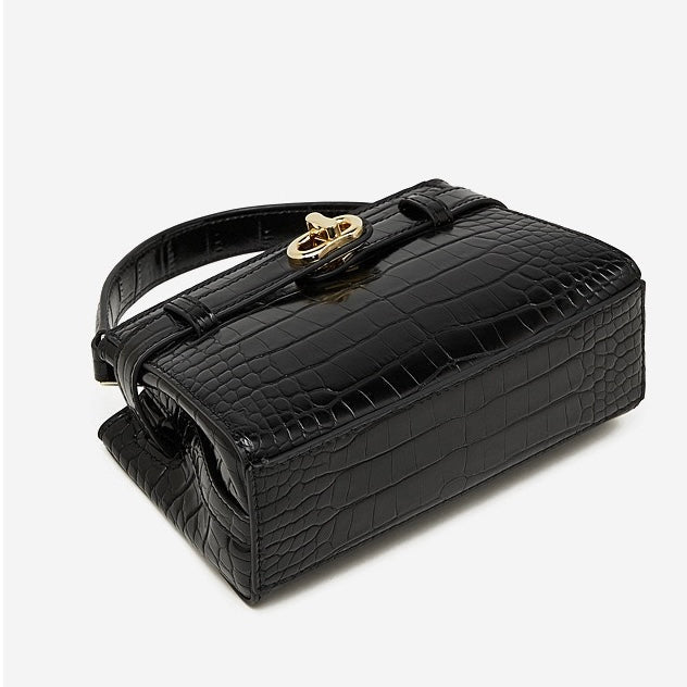 Women's Genuine Leather Croc Embossed Top Handle Bag
