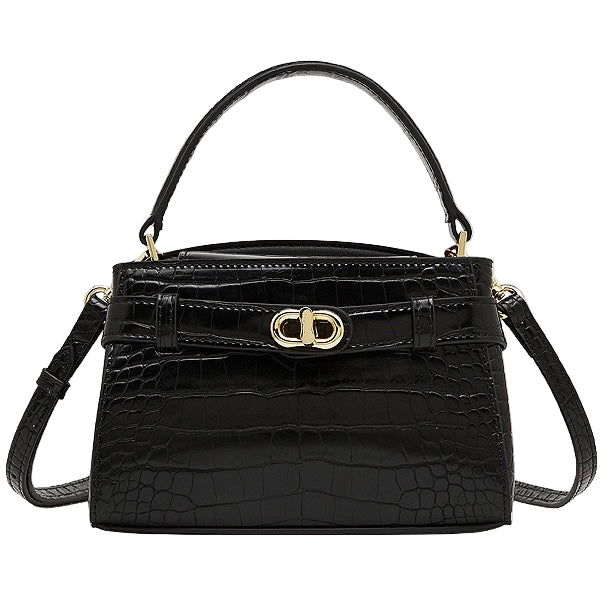 Women's Genuine Leather Croc Embossed Top Handle Bag