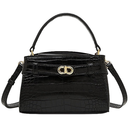 Women's Genuine Leather Croc Embossed Top Handle Bag
