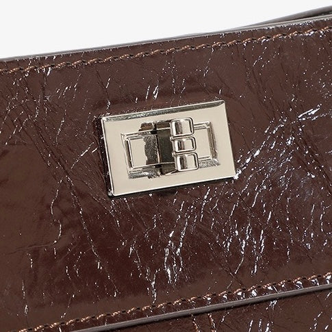Women's Genuine Leather Waxed Bucket Bag with Lock Detail
