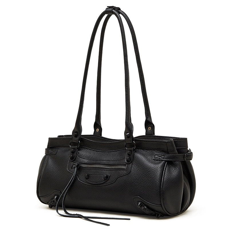 Women's Genuine Leather Rivet Detail Slouchy Shoulder Bag