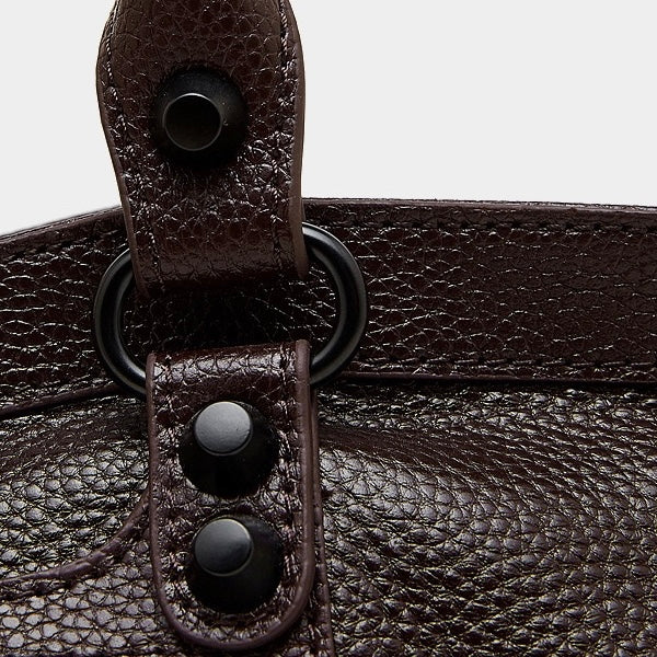 Women's Genuine Leather Rivet Detail Slouchy Shoulder Bag