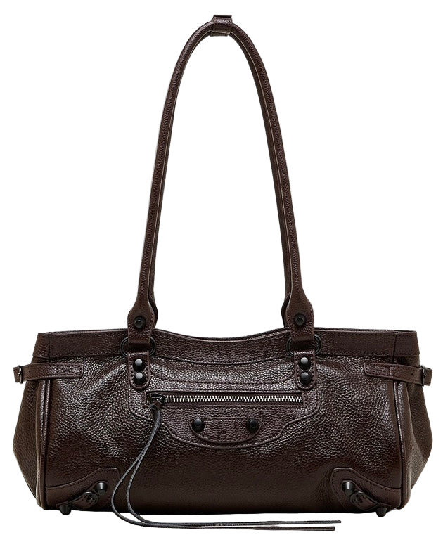 Women's Genuine Leather Rivet Detail Slouchy Shoulder Bag