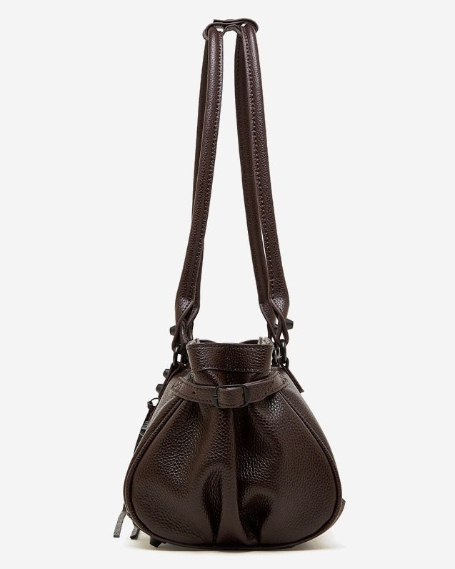 Women's Genuine Leather Rivet Detail Slouchy Shoulder Bag