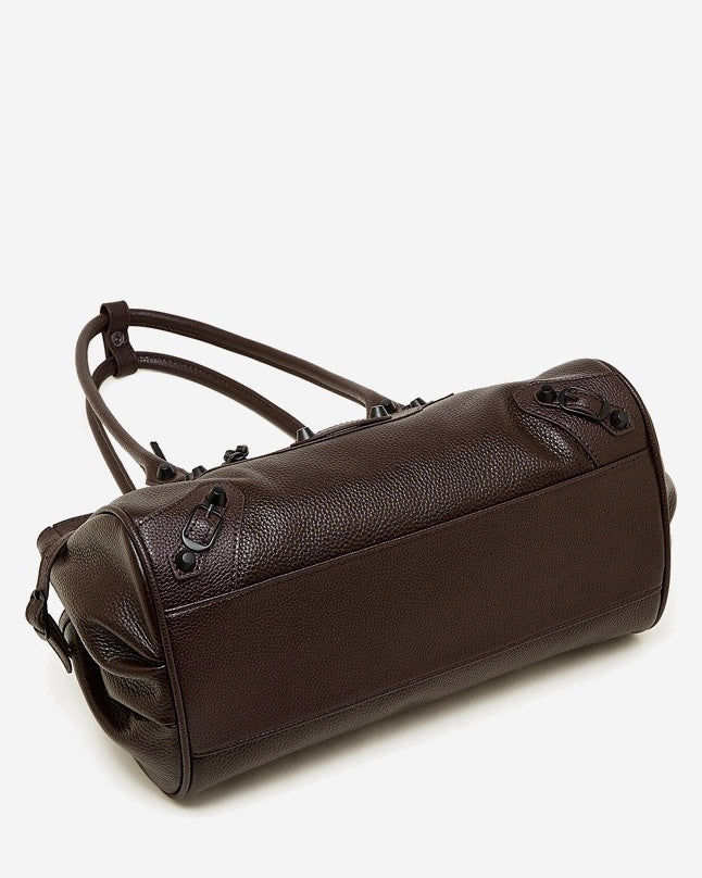 Women's Genuine Leather Rivet Detail Slouchy Shoulder Bag
