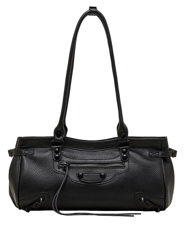 Women's Genuine Leather Rivet Detail Slouchy Shoulder Bag
