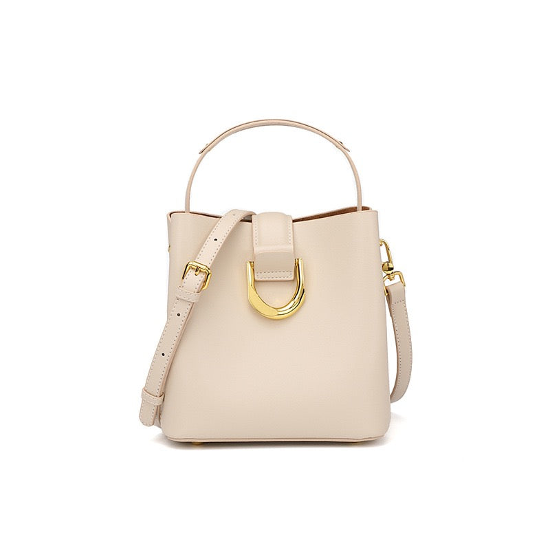 Women's Genuine Leather Bucket Shoulder Crossbody Bag with Phone Pocket