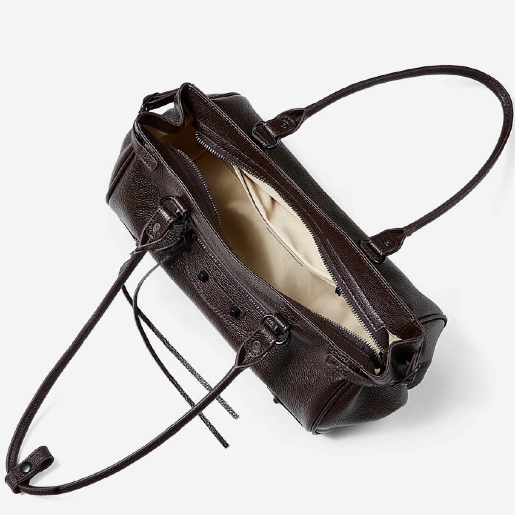 Women's Genuine Leather Rivet Detail Slouchy Shoulder Bag