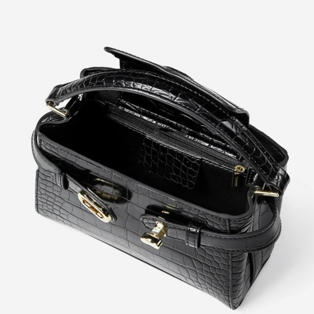 Women's Genuine Leather Croc Embossed Top Handle Bag