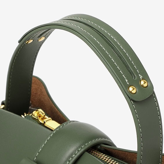 Women's Genuine Leather Bucket Shoulder Crossbody Bag with Phone Pocket