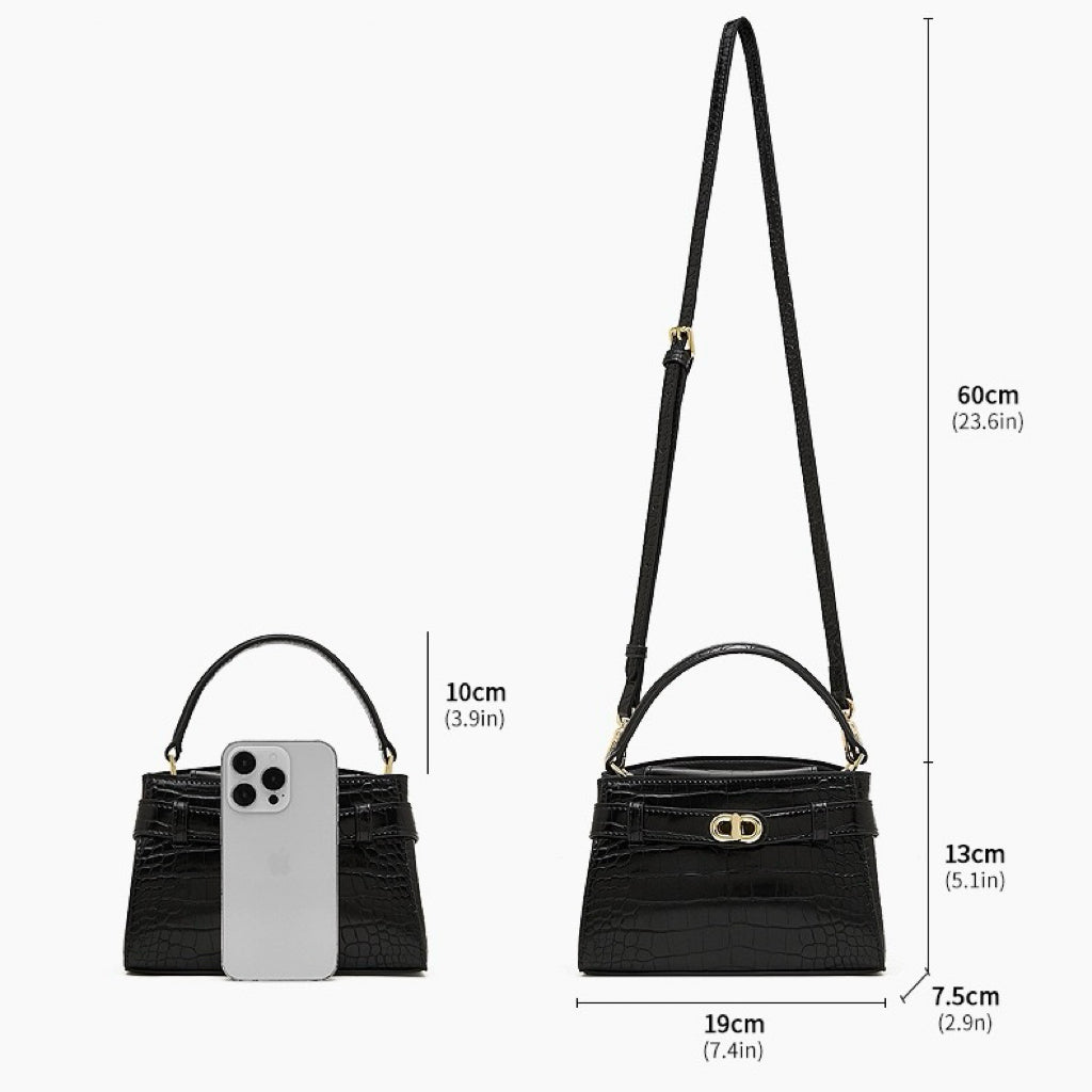 Women's Genuine Leather Croc Embossed Top Handle Bag