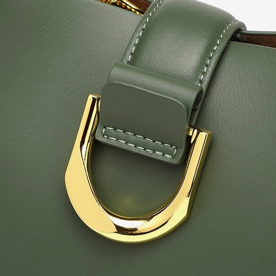 Women's Genuine Leather Bucket Shoulder Crossbody Bag with Phone Pocket