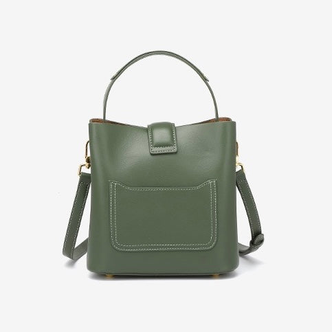 Women's Genuine Leather Bucket Shoulder Crossbody Bag with Phone Pocket