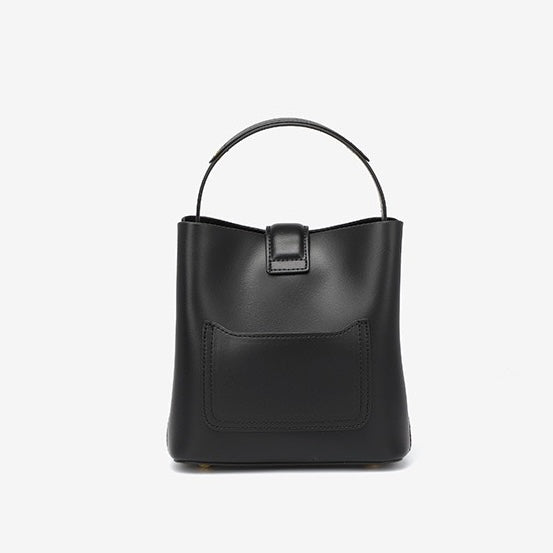 Women's Genuine Leather Bucket Shoulder Crossbody Bag with Phone Pocket