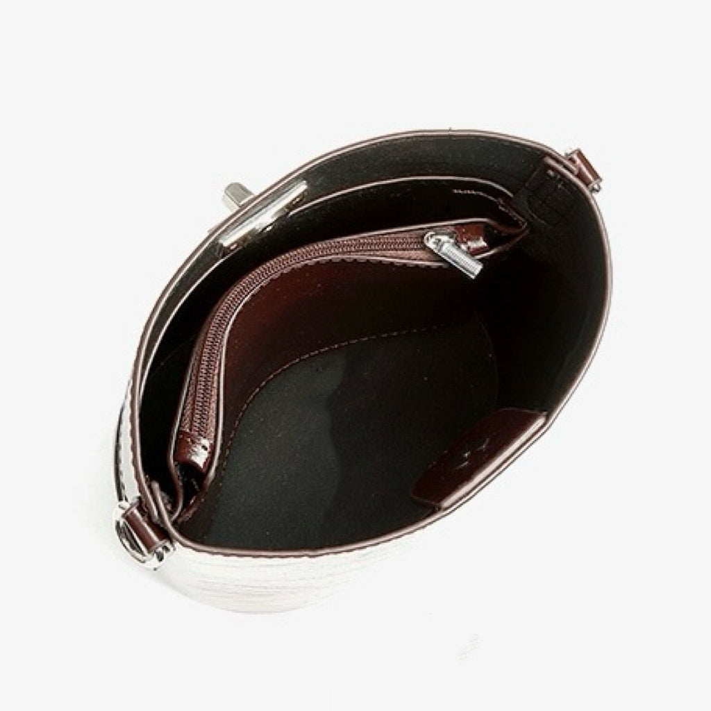 Women's Genuine Leather Waxed Bucket Bag with Lock Detail