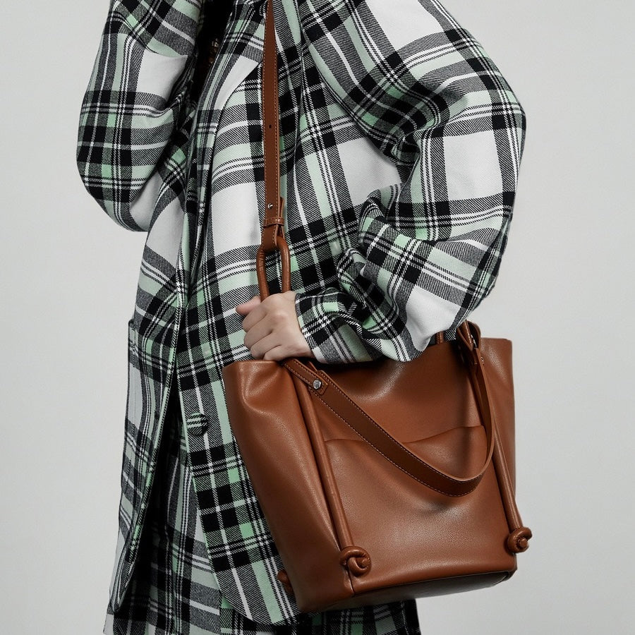 Women's Genuine Leather Knot Detail Bucket Shoulder Bag