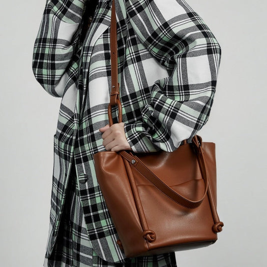 Women's Genuine Leather Knot Detail Bucket Shoulder Bag