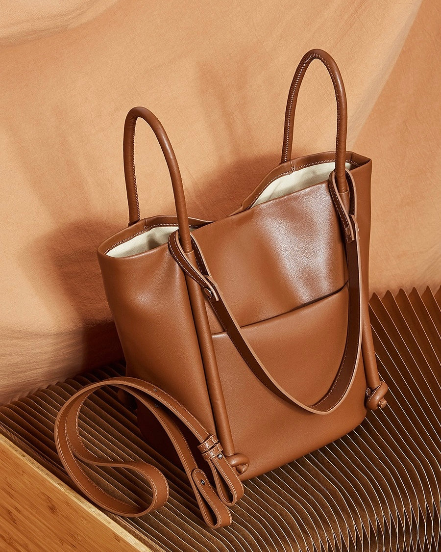 Women's Genuine Leather Knot Detail Bucket Shoulder Bag