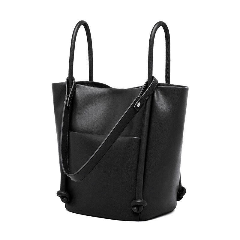 Women's Genuine Leather Knot Detail Bucket Shoulder Bag