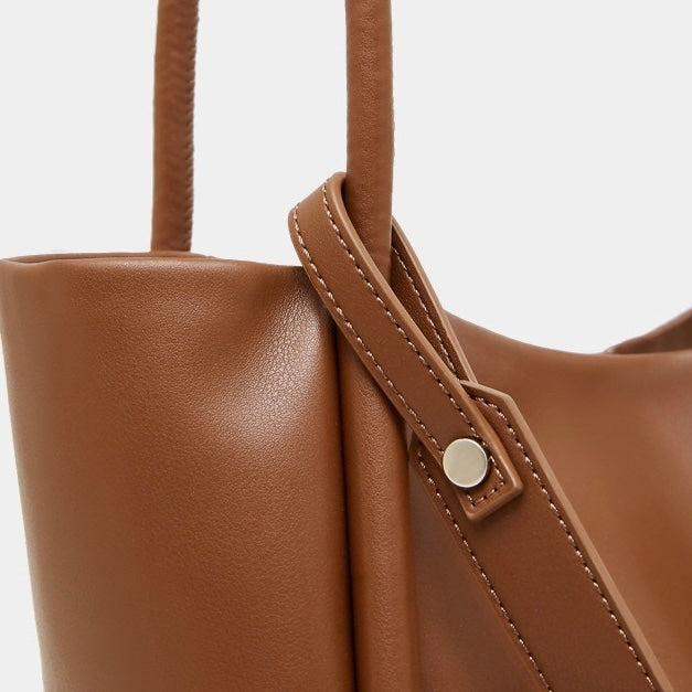 Women's Genuine Leather Knot Detail Bucket Shoulder Bag