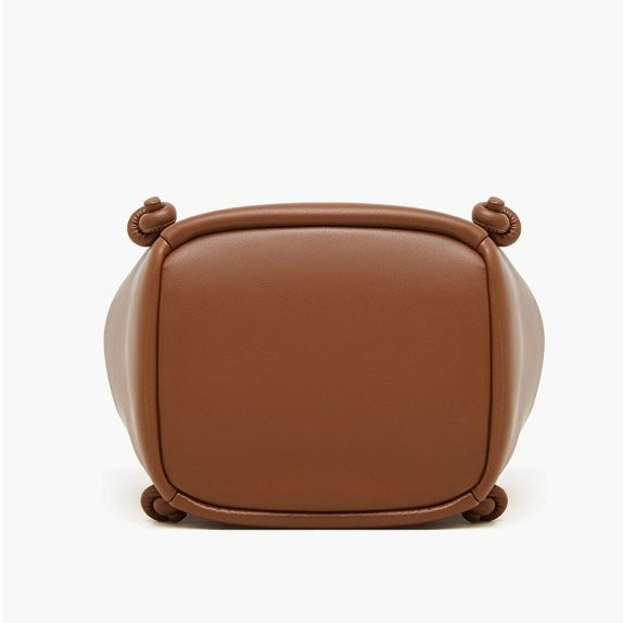Women's Genuine Leather Knot Detail Bucket Shoulder Bag