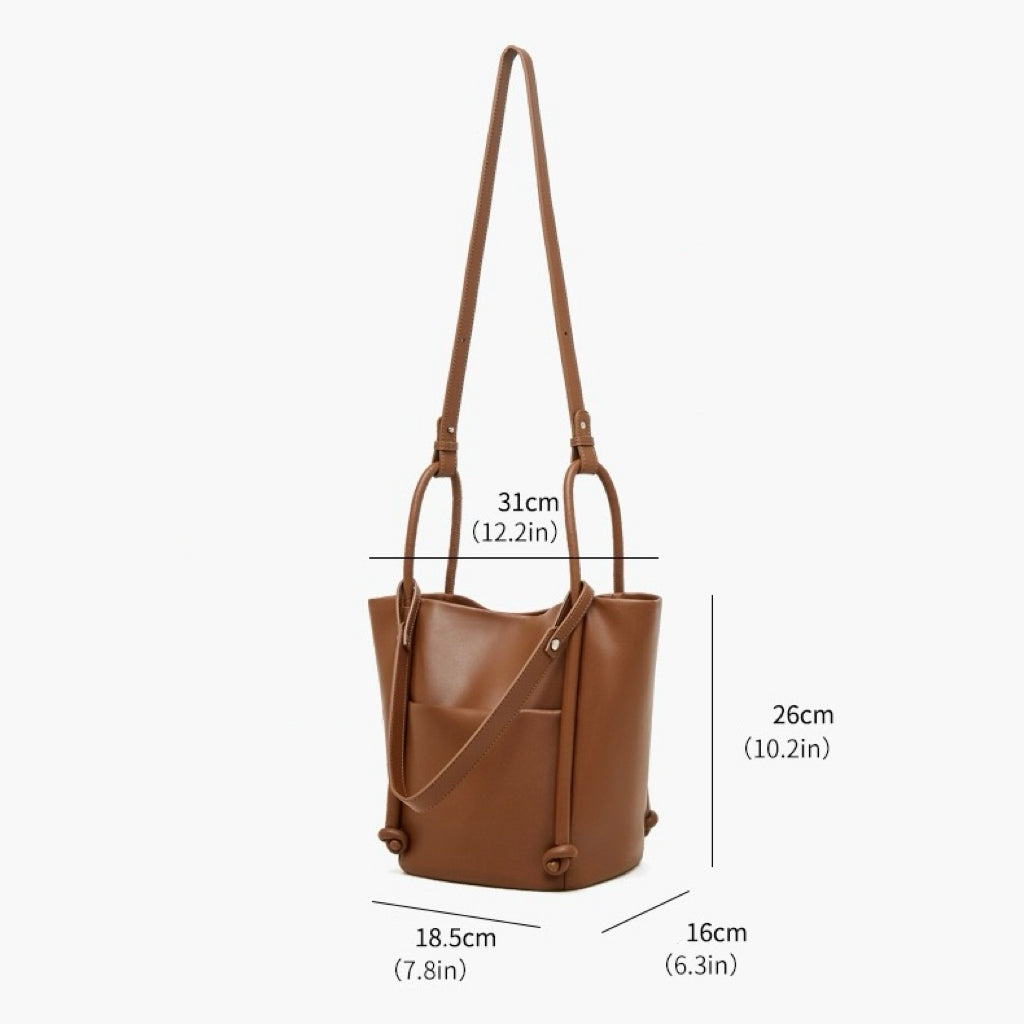 Women's Genuine Leather Knot Detail Bucket Shoulder Bag
