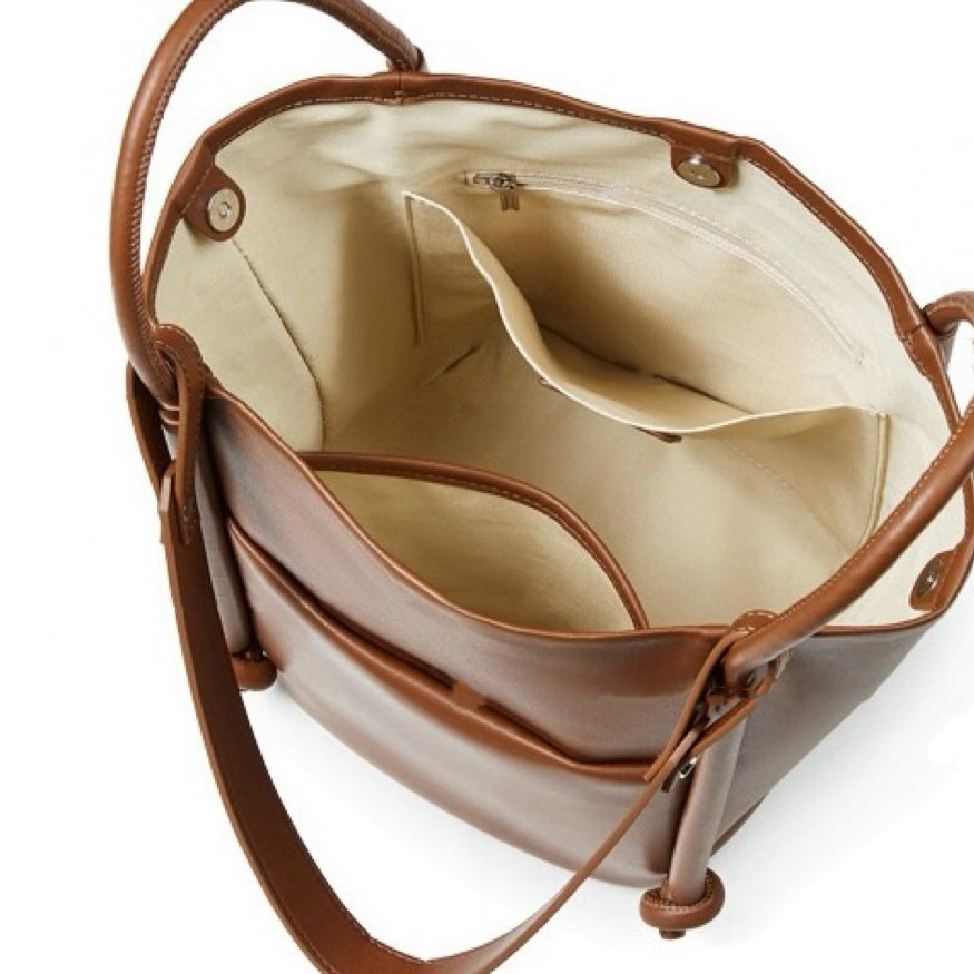 Women's Genuine Leather Knot Detail Bucket Shoulder Bag