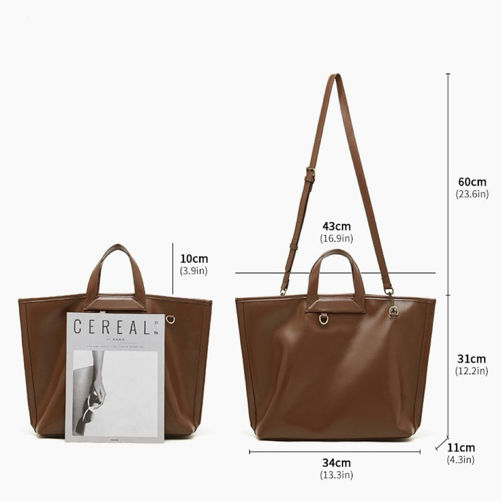 Women's Full-Grain Cowhide Tote with Polished Metal Hardware