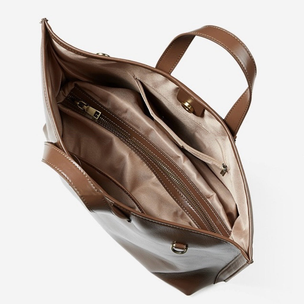 Women's Full-Grain Cowhide Tote with Polished Metal Hardware