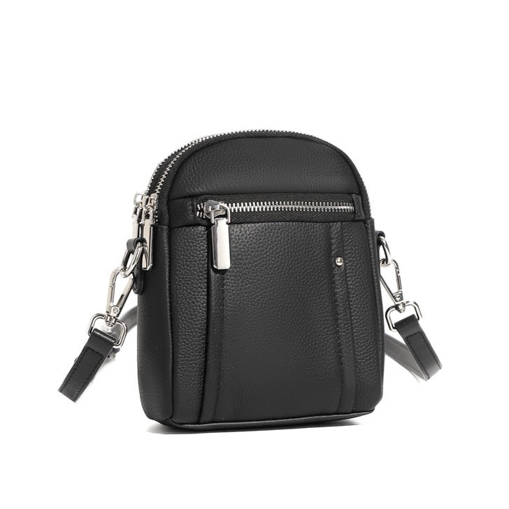 Women's Genuine Leather Mini Phone Crossbody Bag with Zipper