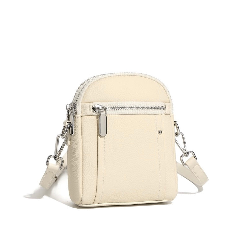 Women's Genuine Leather Mini Phone Crossbody Bag with Zipper