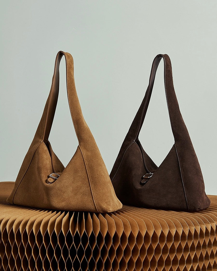 Women's Suede Leather Buckle Accent Shoulder Bag