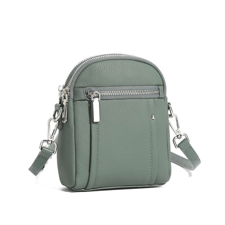 Women's Genuine Leather Mini Phone Crossbody Bag with Zipper