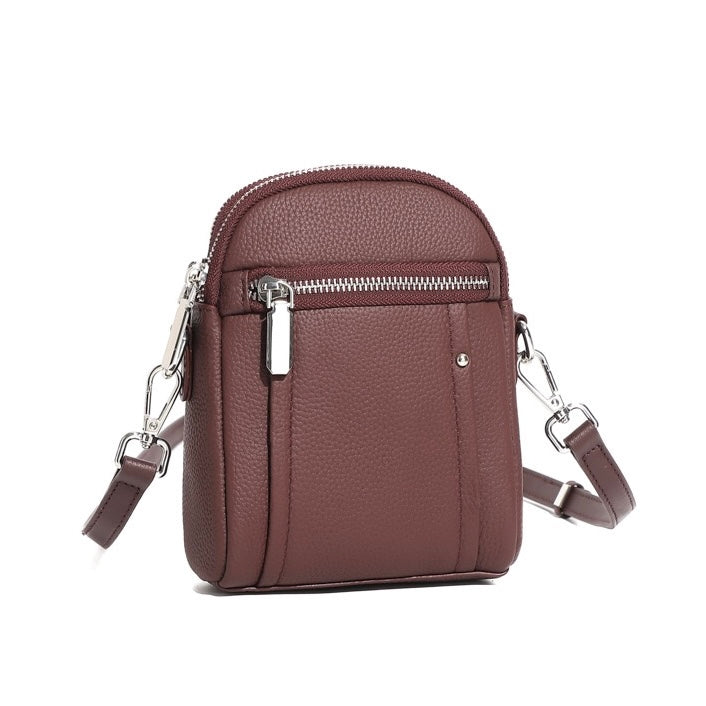 Women's Genuine Leather Mini Phone Crossbody Bag with Zipper