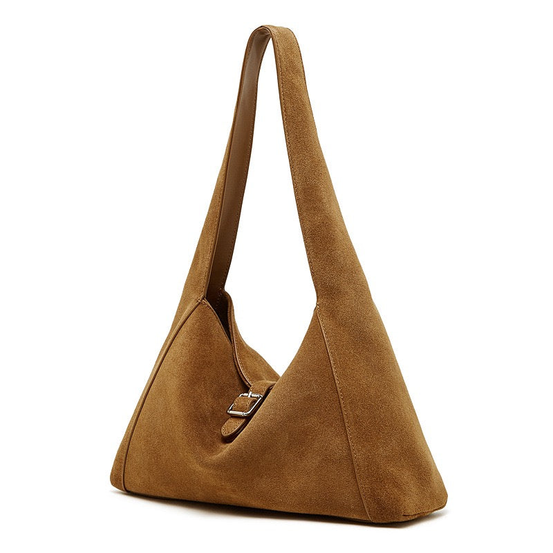 Women's Suede Leather Buckle Accent Shoulder Bag